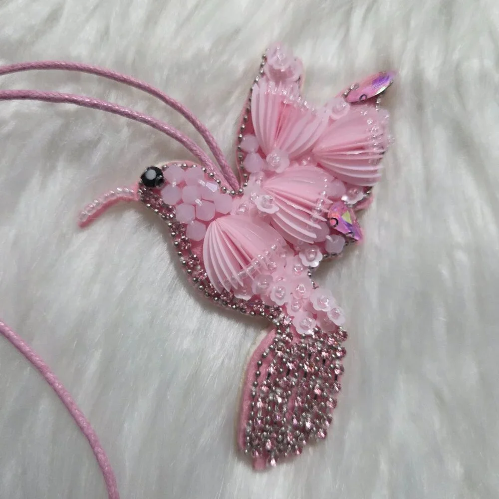Beaded Pink Hummingbird Bag Charm